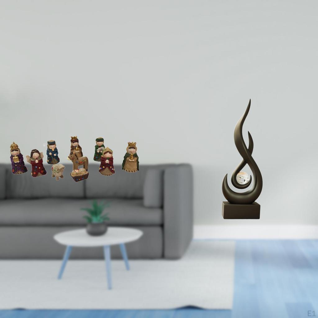 Abstract Nativity Flame Figurines Modern Religious Resin Sculpture Tabletop Ornament Set for Indoor