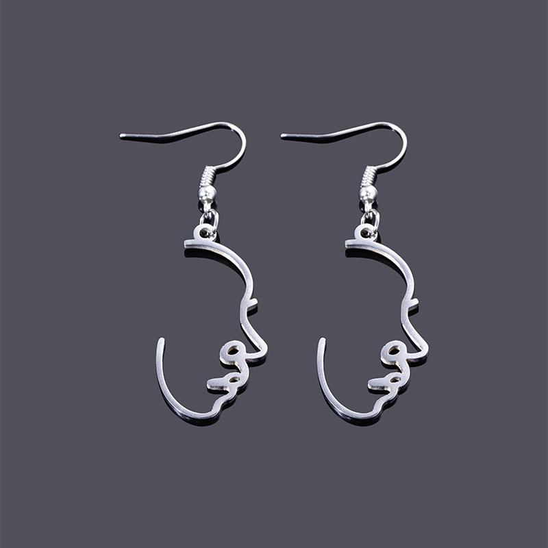 Fashion Silver Color Hollow Abstract Face Dangle Earrings Stainless Steel Earrings For Women Hip Hop Jewelry
