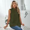 Women's Fashion Casual Printed Mock Neck Lace Panel Button Sleeveless Vest T-shirt Top Summer