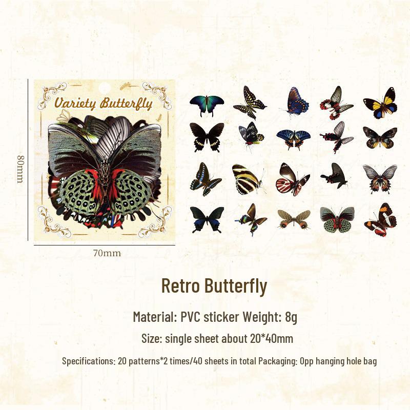 Yuezhen Exclusive Waterproof Butterfly Wing Journal Stickers - Retro Pack for Kids