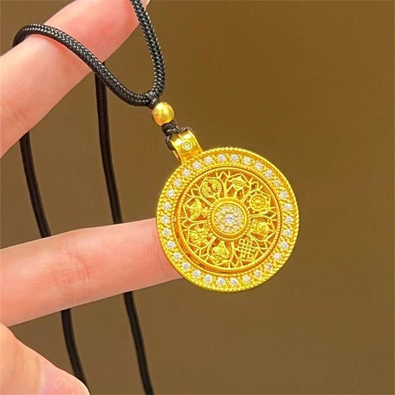 Vintage Ruyi Rotatable Pendant Good Fortune Necklace Women Fashion Versatile Round Pendant Necklace Jewelry Gifts