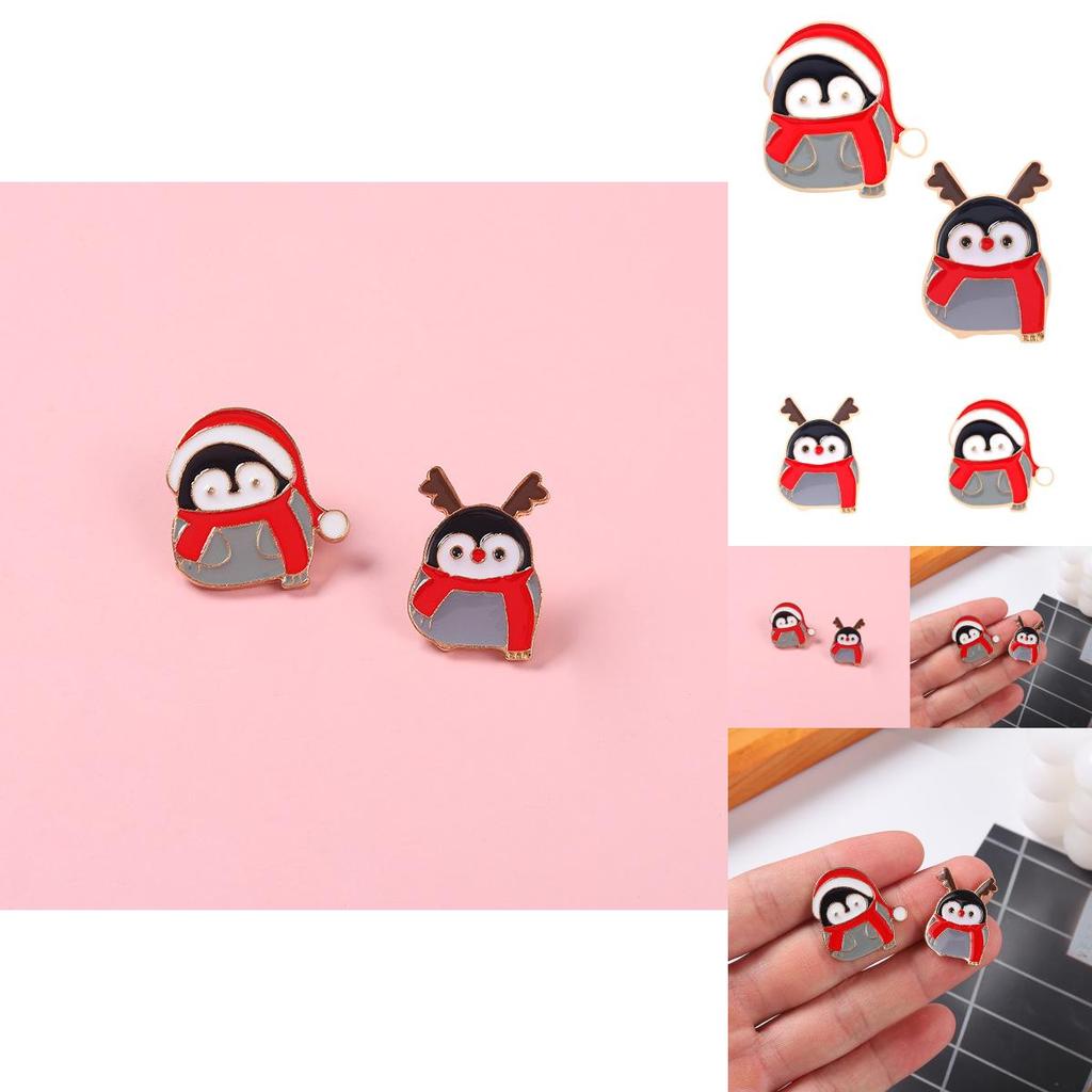 Cute Chubby Christmas Penguin Brooch Adorable Metal Badge For Sweater Accessories