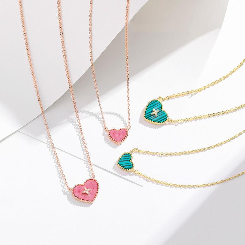 Silver Green Pink Shell Necklace Girl Can Temperament Versatile Stack Wear Collarbone Chain Fashion Accessories