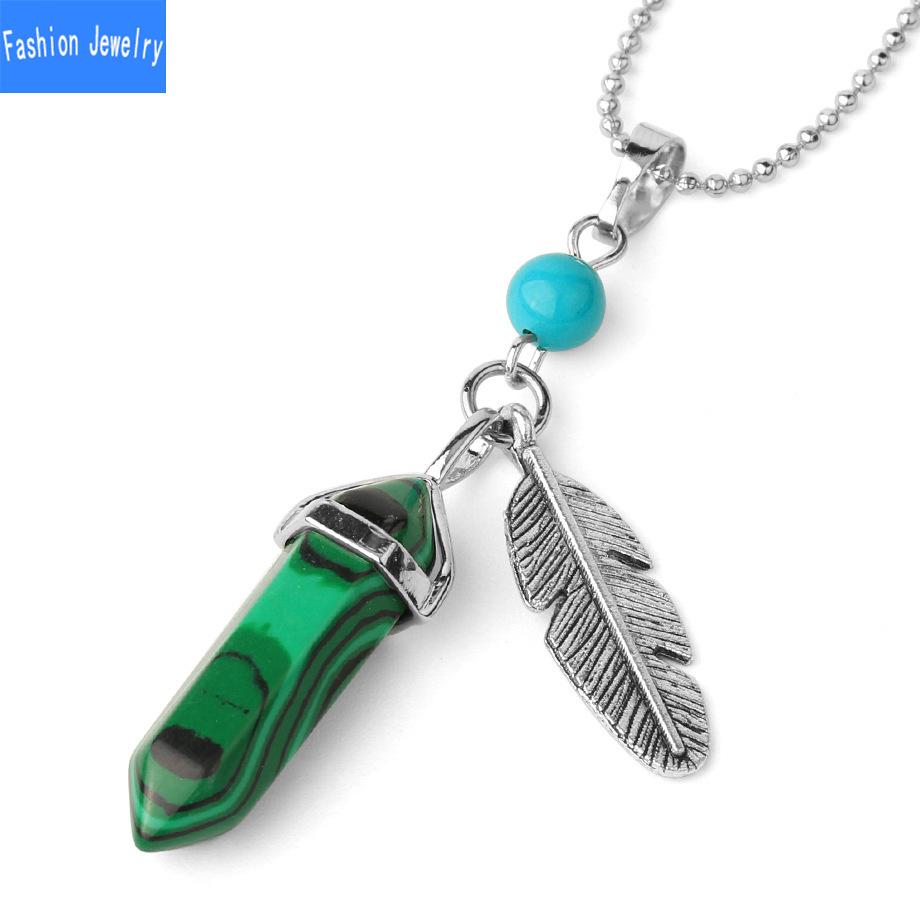 Kristall vielseitige beliebte sechseckige Pyramide Naturstein Feder Anhänger Kugel Halskette