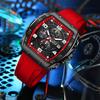 Fashion Red Silicone Watch Men Outdoor Sports Waterproof Men's Quartz Wristwatch Top Brand Luxury Square Quartz Chronograph