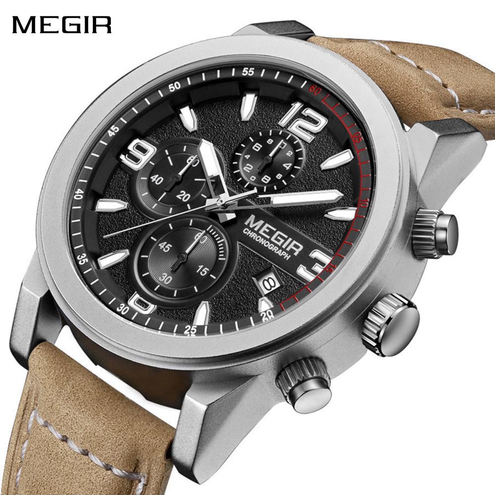 Megir Fashion Sport Watch Men Luxury Brand Men Quartz Watches Chronogragph Clock Leather Band Army Military Wrist Watch 2026