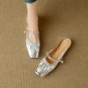 Fashion 2025 Women Slippers Square Toe Low Heel Women Shoes Roman Sliver Women Sandals Gladiator Handmade Ladies Modern Slippers