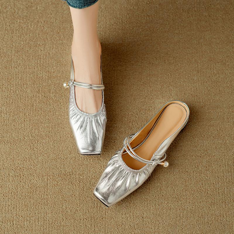 Fashion 2025 Women Slippers Square Toe Low Heel Women Shoes Roman Sliver Women Sandals Gladiator Handmade Ladies Modern Slippers