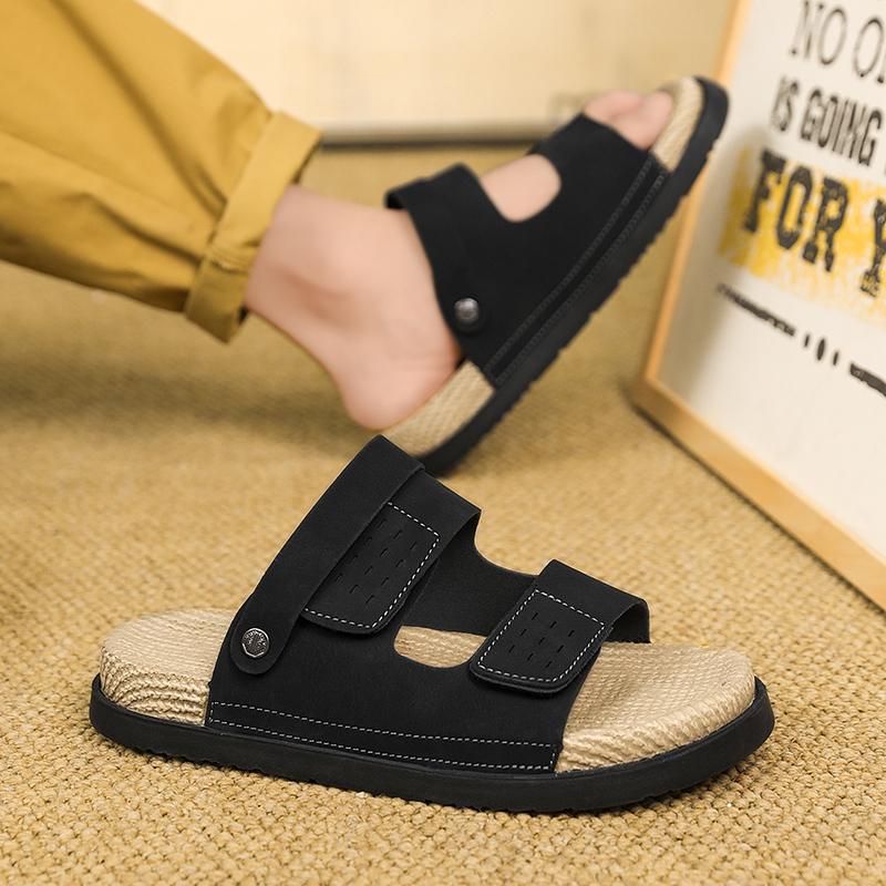 Fashion Quality Versatile Casual Men Slippers Outdoor Thick Soled Soft Comfortable Beach Slippers Simple Fashionable Flat Leather Sandal