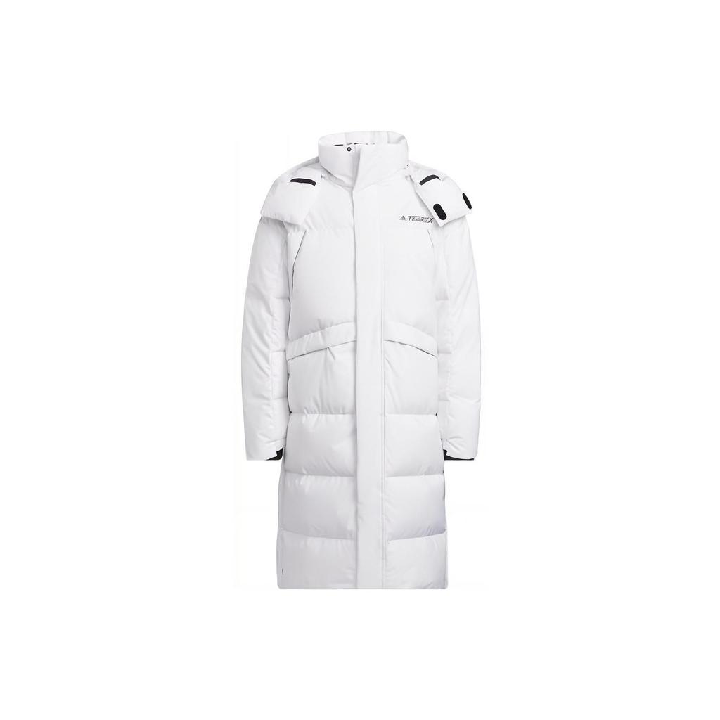 Adidas Terrex Series Solid Color Logo Loose Warm Long Hooded Down Jacket Unisex Outerwear White HM9707