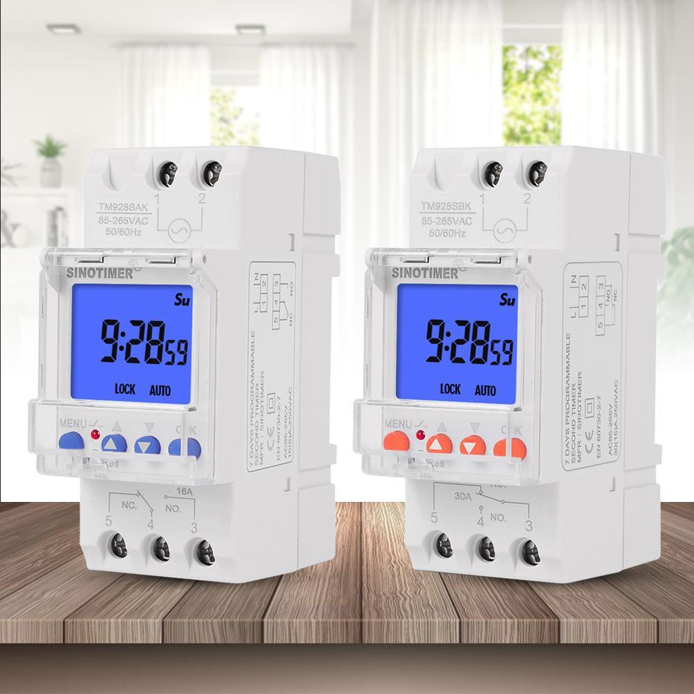 Programmable Digital Timer Switch Backlit Time Relay AC 85-265V DIN Rail Mount 16A 30A Relay Household Improvement
