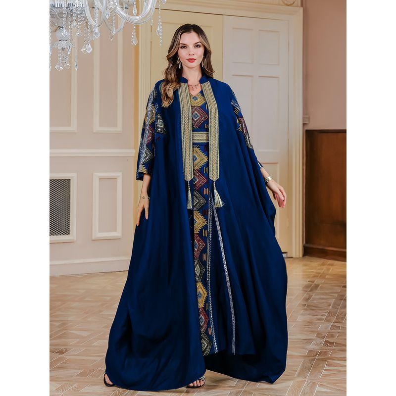 Middle East Dress Embroidery Tassel Cardigan Belt Vest Dress Robe Accessible Luxury Gown Two-piece Set Dress Dress