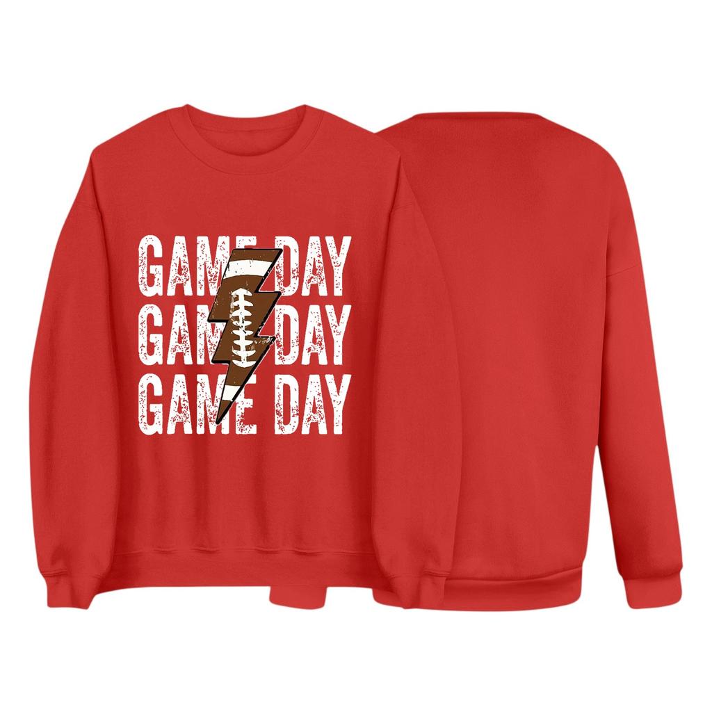 Damenmode Rundhals Langarm Buntes Blitz Rugby Buchstaben Sweatshirt