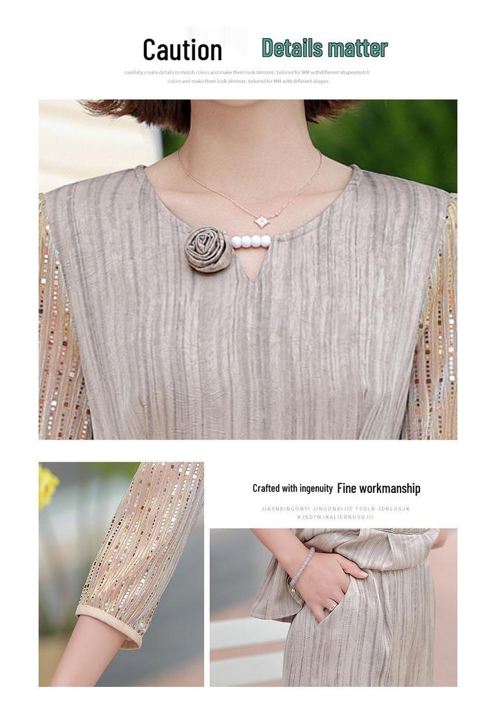 2026 Summer Fashion: Elegant Two-Piece Wide-Leg Pants Set for Middle-Aged and Elderly Women