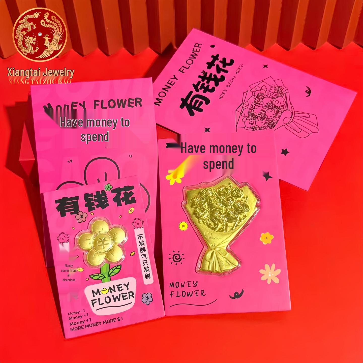 Gold Rich Red Envelope Set – 999 Gold Foil New Year Lucky Money Bag for Spring Festival Wealth Flower Red Envelope (Gold Included)