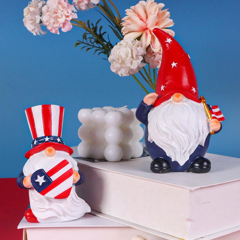 Creative Star-Spangled Gnome Resin Statue with Top Hat Design, Perfect 4th of July Gift