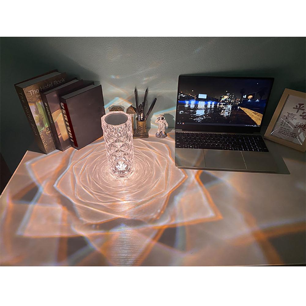 Rechargeable LED RGB Rose Diamond Crystal Table Lamp Night Light Remote Control