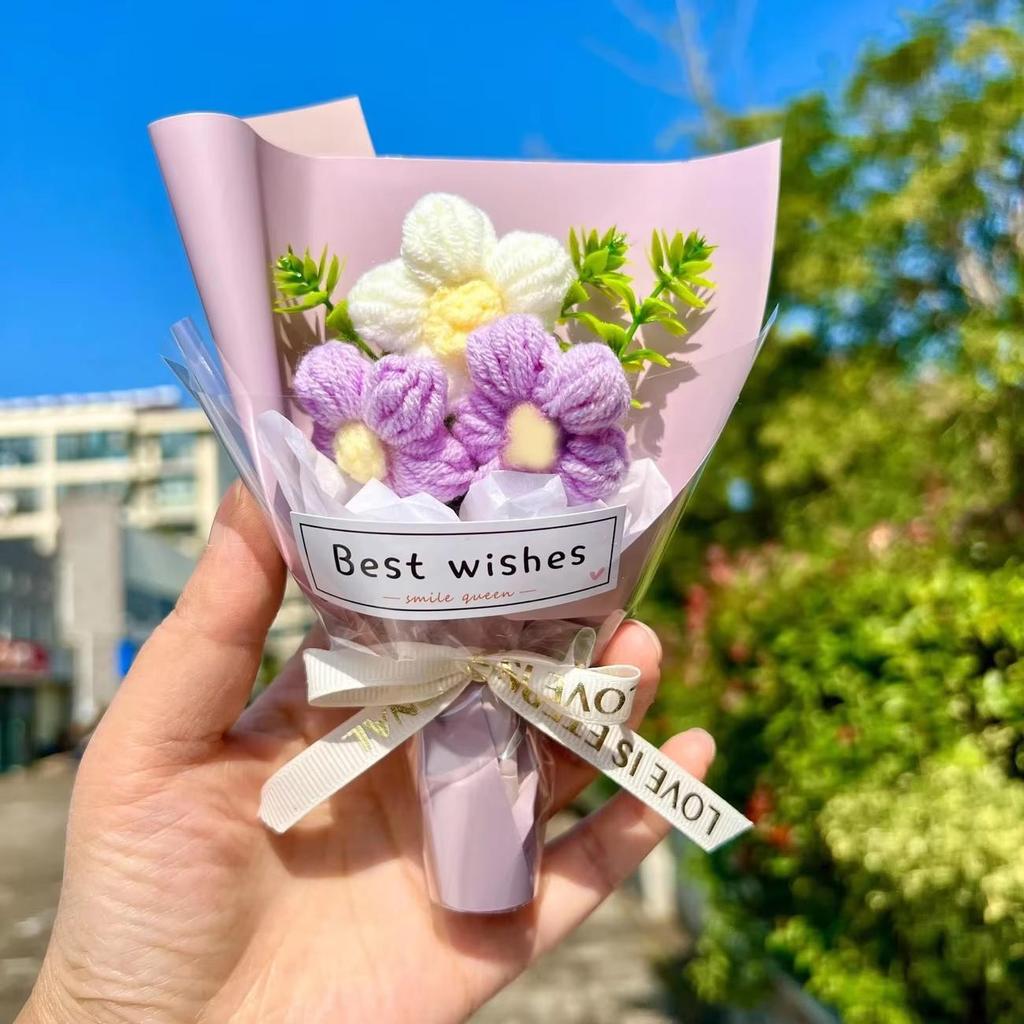 Mini Wool Flower Bouquet: Preserved & Hand-embroidered, Perfect Small Gift for Women's Day or Birthdays.