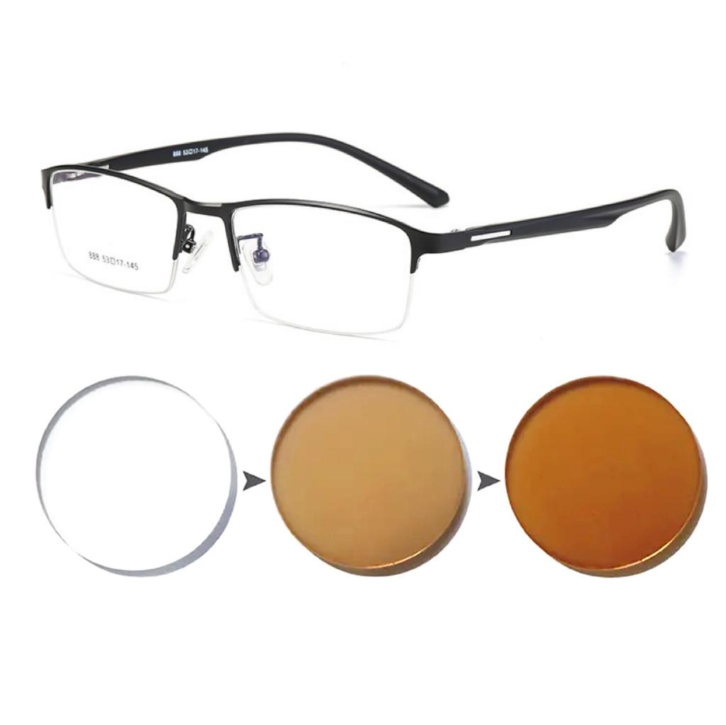 Okulary fotochromowe przeciwsłoneczne dla krótkowidzów Kobiety Mężczyźni Metalowe Półramki Kameleon Okulary do korekcji wzroku 0 +0.5 +0.75 +1.0 +3.0 Do +6.0