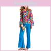 Retro 1960s Halloween Costume For Women Featuring Colorful Hippie Disco Design
