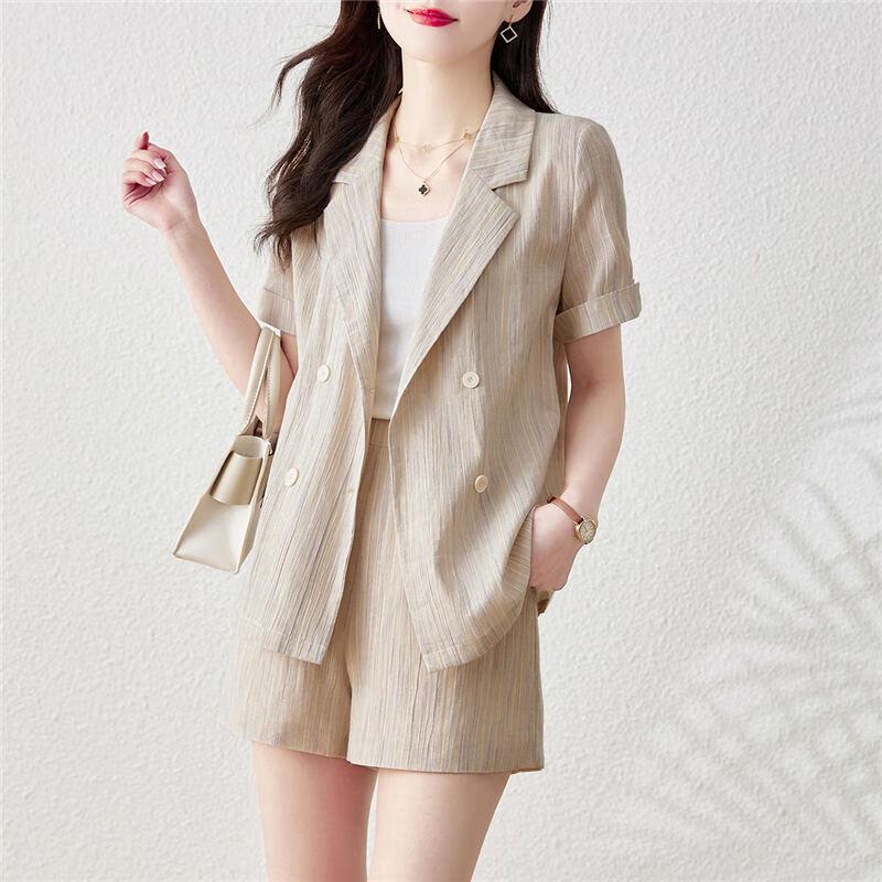 Women's 2025 Summer Loose Short-Sleeve Blazer & Wide-Leg Shorts Two-Piece Set
