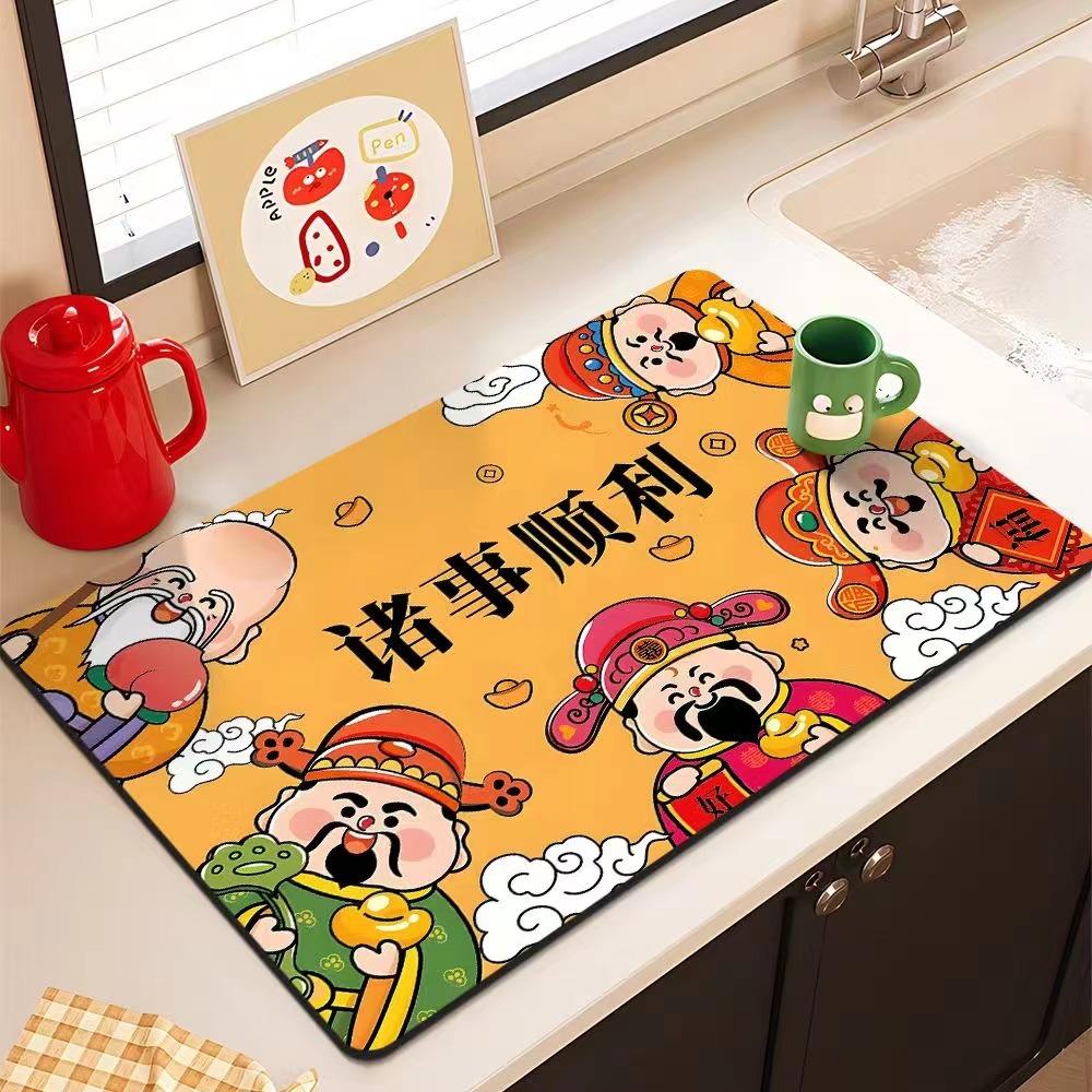 Китайский кухонный столешница впитывающий коврик диатомовая грязь богатый текст нескользящий дренажный коврик новогодний быстросохнущий теплоизоляционный коврик для столешницы 30 * 50Cm (diatom mud)