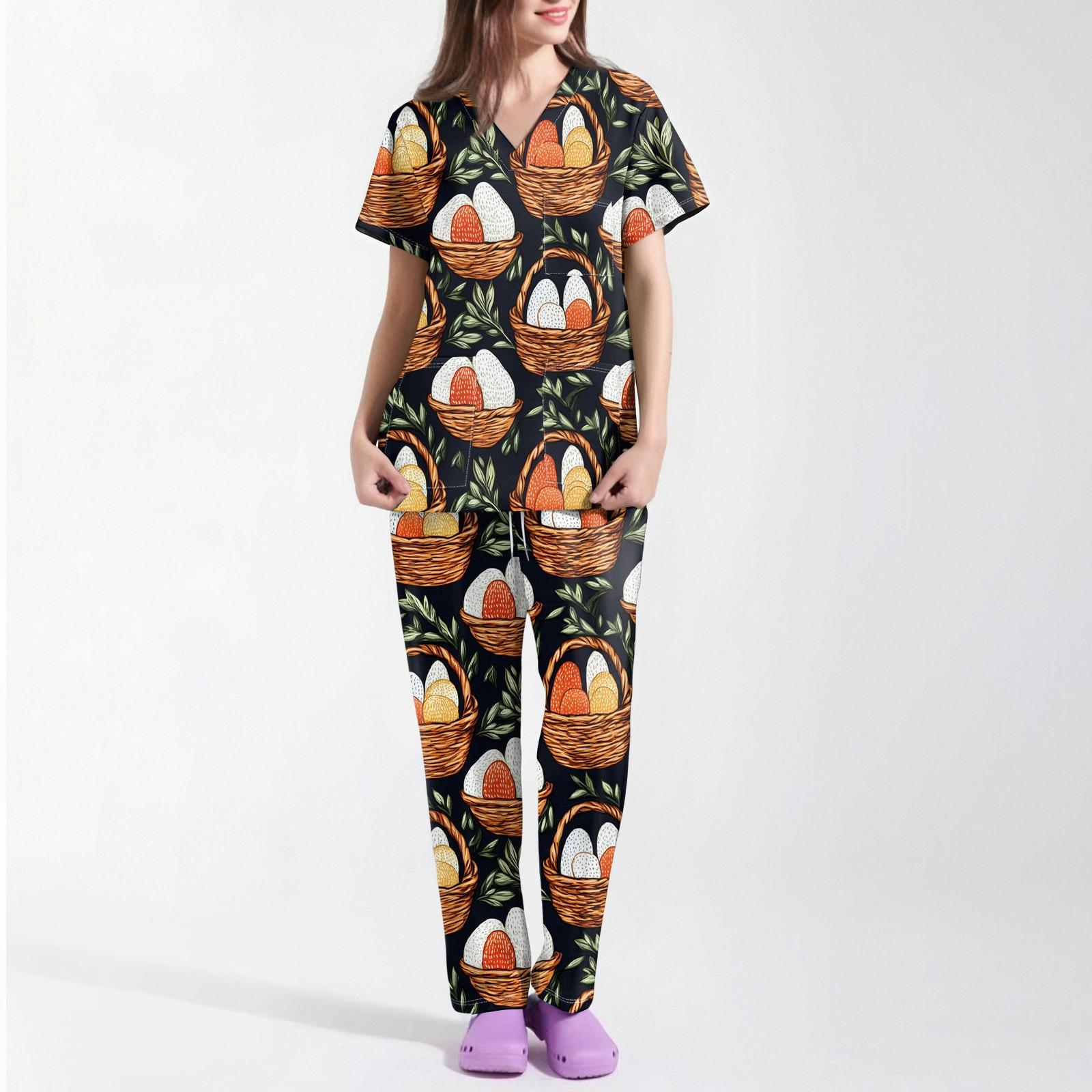 

Женская униформа с принтом, рабочая униформа, защитная рабочая форма с карманом и v-образным вырезом XXL тёмно-синий