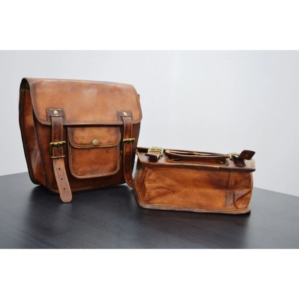 2 Motorcycle Saddlebags 2 Side Pouch Brown Leather Pouch Panniers Saddle 2 Bags