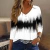 Women’s 3/4 Sleeve V Neck Button Decor Top with Geometric Print Casual Loose Fit Blouse for Daily Wear