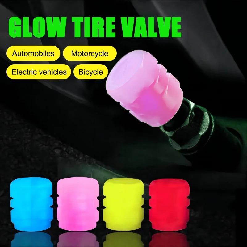 Autoreifenventilkappen Leuchtende Ventilkappen Fluoreszierende Nacht Motorrad Fahrrad Leuchtende Dekoration Radventile Reifenkappe Autozubehör