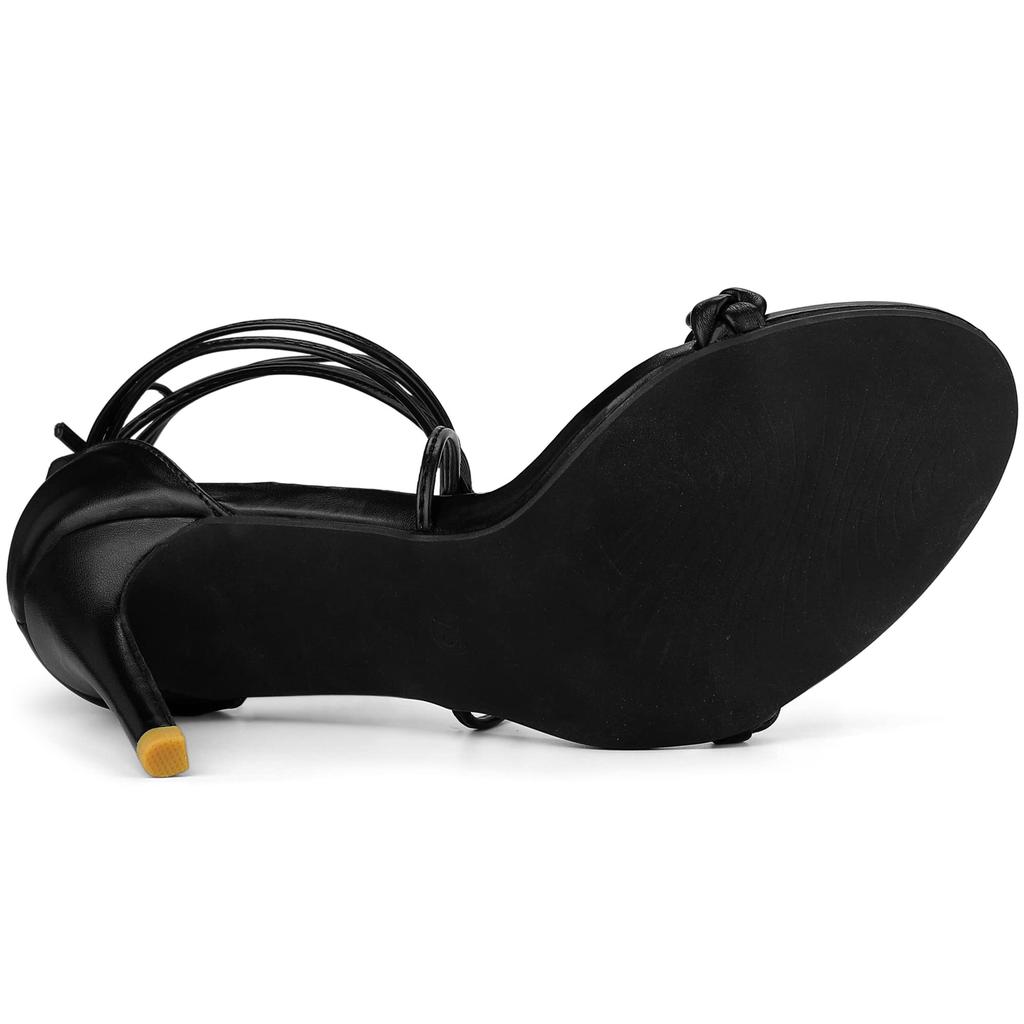 Allegra K Women's Black Lace-Up Sandals with Strap Heels and Stiletto High Heels, Size 24.5cm