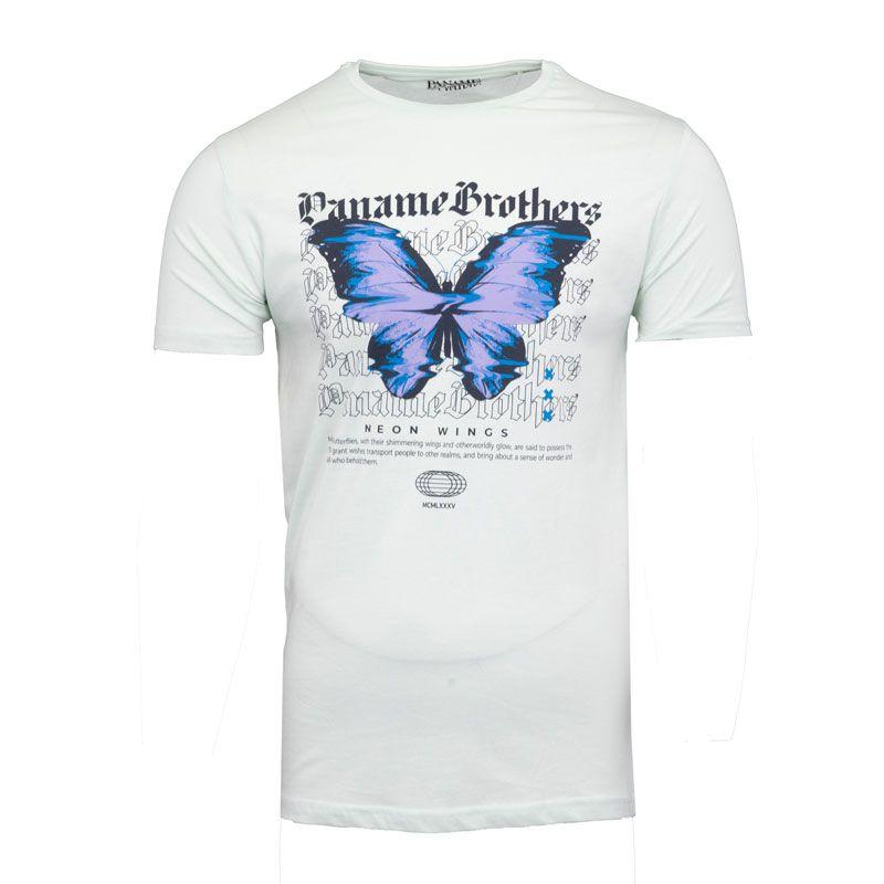 Baumwoll-T-Shirt mit Schmetterling-Glitch-Print und Texten Herren PANAME BROTHERS