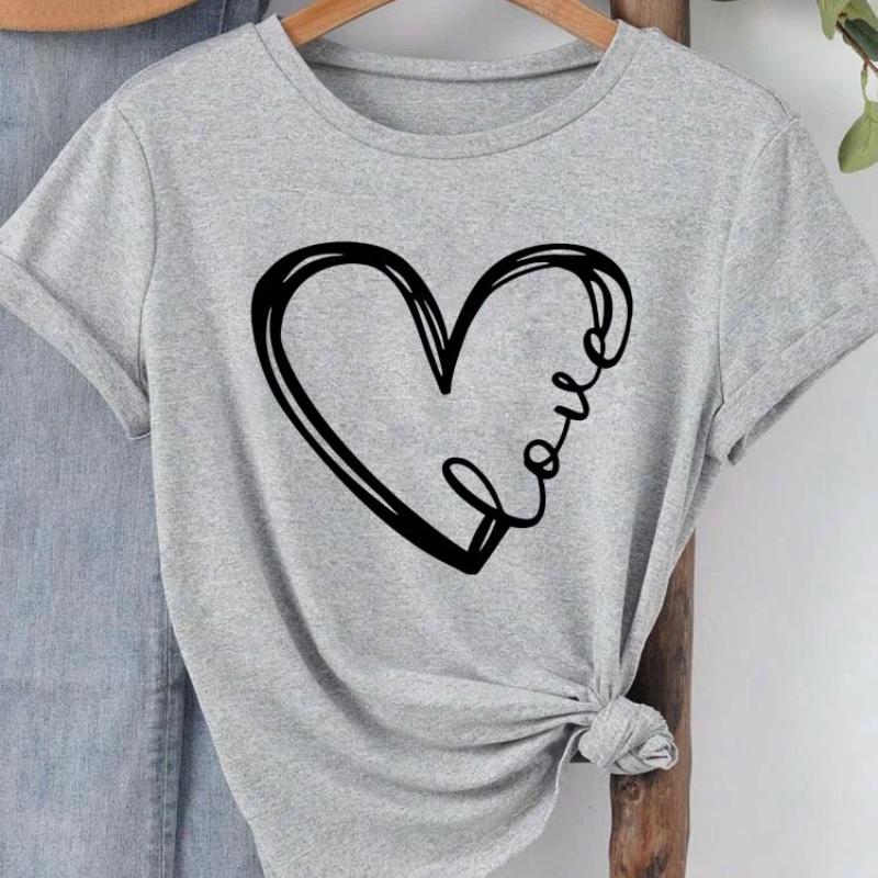 Love Heart Printed Trend Women Fashion Clothing Graphic T-shirts Clothes Print Female Shirt Short Sleeve Lady Casual Tee