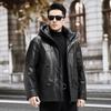 Winter New Haining Leather Down Jacket Men's Medium and Long Hooded Jacket Ultra-thin Cowhide Leather Jacket Warm Down Jacket