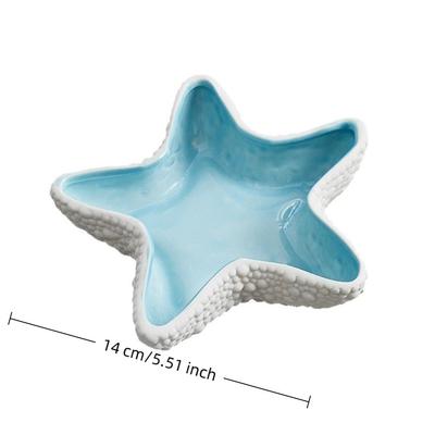 Decorative Tray Coastal Ceramic Trinket Dish Starfish Conch Conch Storage Plate Craft Ornament Jewelry Key Organizer
