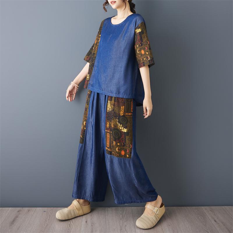 DIMANAF 2026 Plus Size Pants Suits Women Sets Suits Vintage Loose Tops Shirts Long Pants Cotton Casual Clothing Summer