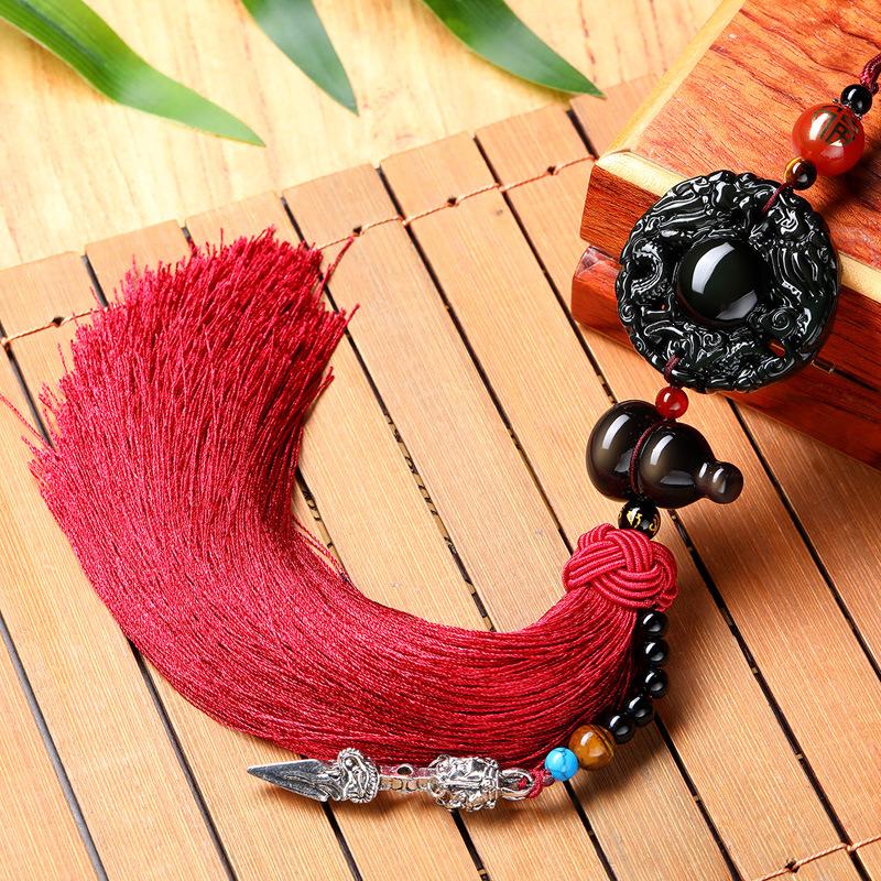 Obsidiana Naturale Accessorio per Auto Sicuro Viaggio Benedizione Ciondolo Specchietto Retrovisore Auto Ornamenti Regalo di Compleanno Decorazione Auto