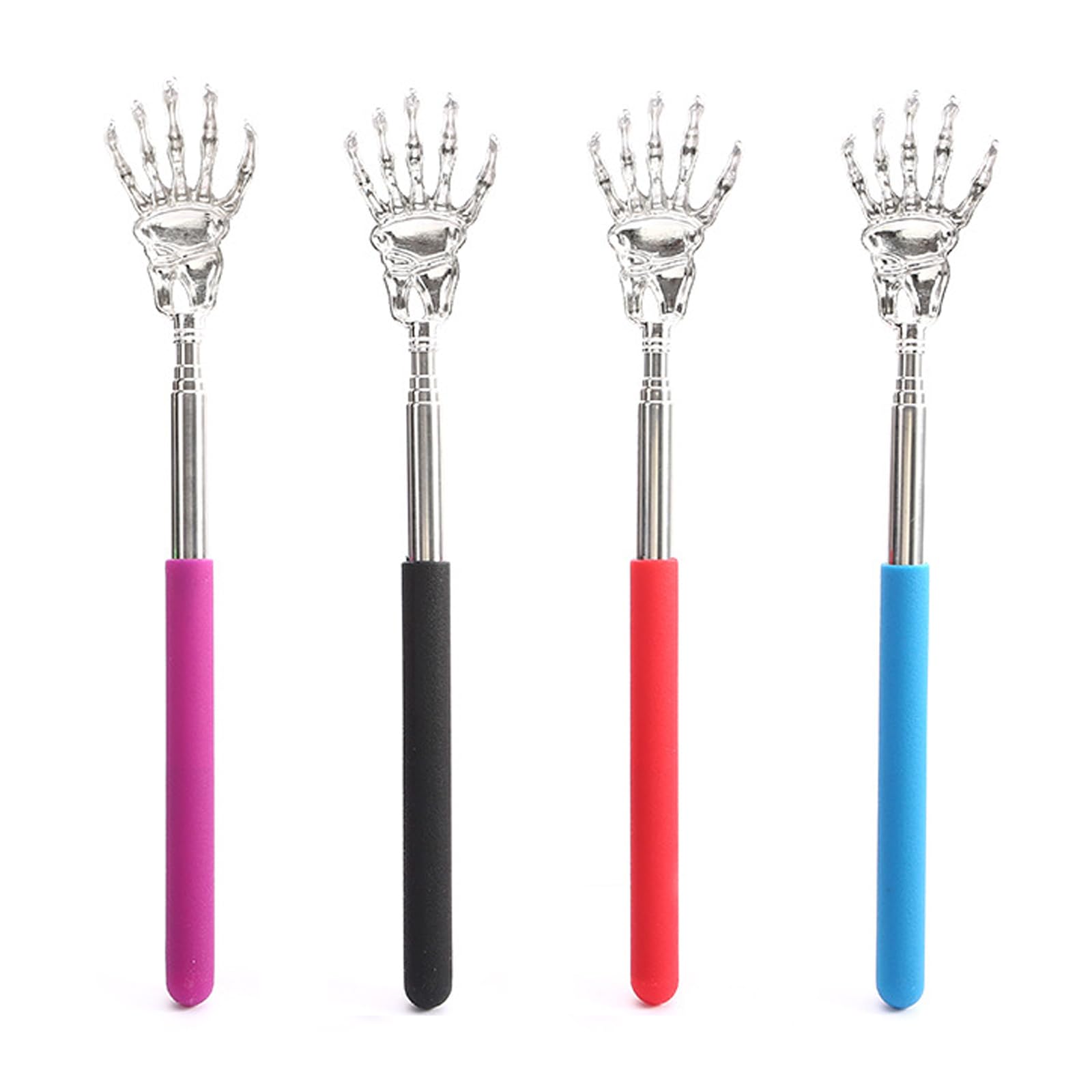 

Samcos Back Scratcher Stainless and Easy to Clean Brushes, 4-Pack, Extendable, Portable, Steel, Reachable, (4 Colors)