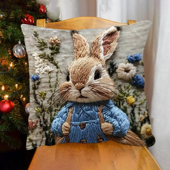 Cushion Cover Embroidered Animal Print Hidden Zipper Replaceable Design Sofa Pillowcase Home Living Room Bedroom Office Decor