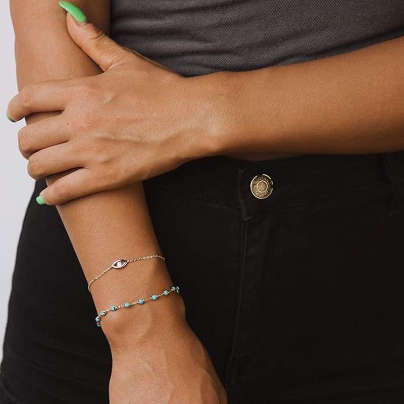 Classical Temperament Style Natural Turquoise Bead Adjustable Bracelet Niche Design Party Fashion Accessory Coordination