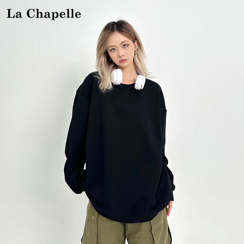 La Chapelle American Style Unlined Drop Shoulder Round Neck Sweatshirt