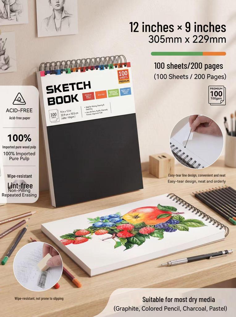 Popular 9x12 Inch Tearable Sketchbook for Quick Art Sketches