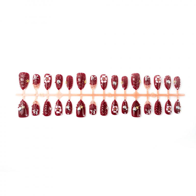 30 Pcs 3D Cute Flower & Rhinestone Starfish Seashell Almond Nail Art Tips