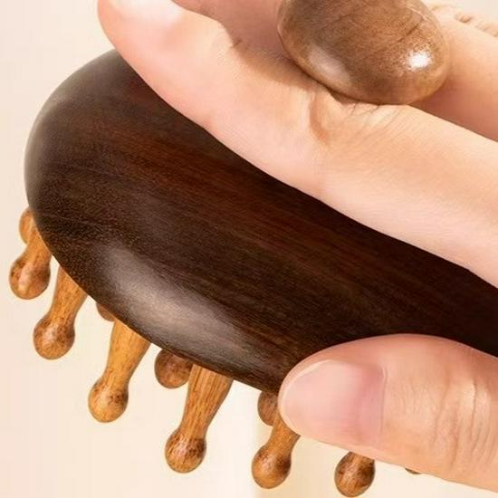 Golden Sandalwood 28-Tooth Round Massage Comb Solid Wood Hair Care Tool