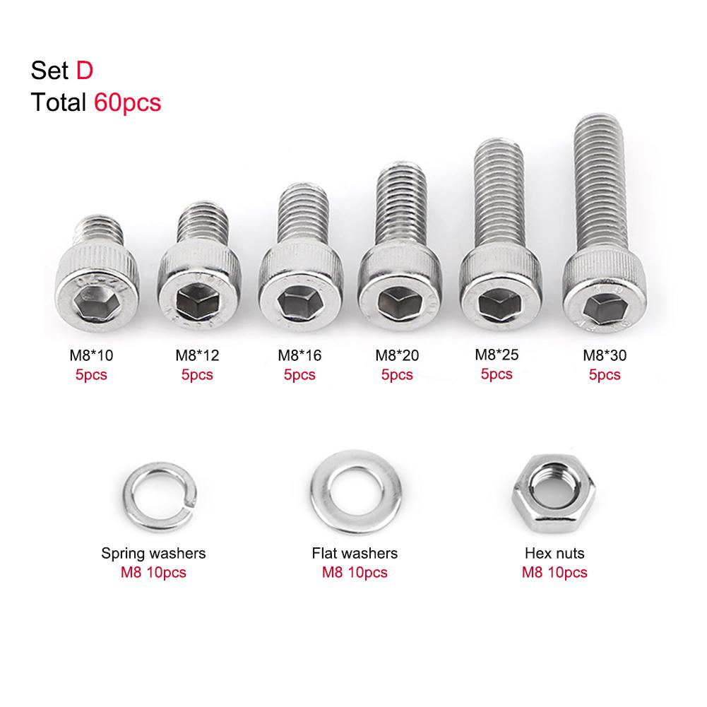 Steel Hex Socket Cap Head Screws with Hex Nut Washers Assortment (M8x60pcs)