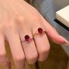 French Retro Ruby Red Diamond Ring - Women's Exquisite Index Finger Accessory, Light Luxury Style