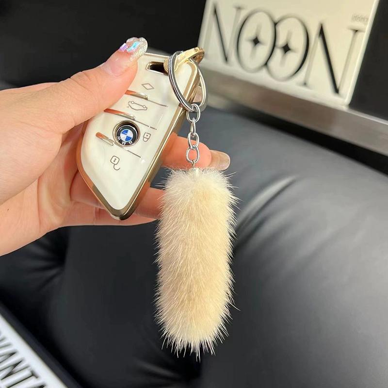 Mini Cute Mink Hair Small Tail Car Keychain Pendant Internet Celebrity Plush Tail Back Bag Pendant Gift