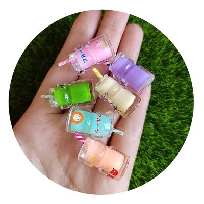 100pcs Mix Luminous Drinks Fruit Juice Cup Bottle Charms Resin Milk Tea Charms Pendant for Jewelry Making Bracelet Earrings