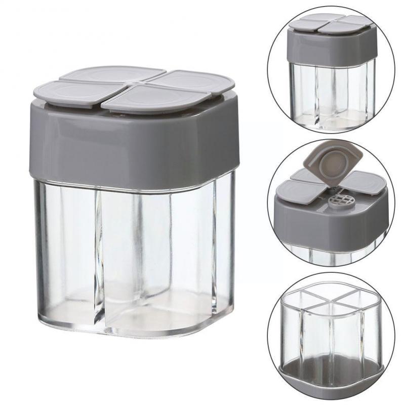 4 In 1 Camping Seasoning Jar with Lid Transparent Spice Dispenser 4 Compartment Outdoor Cooking