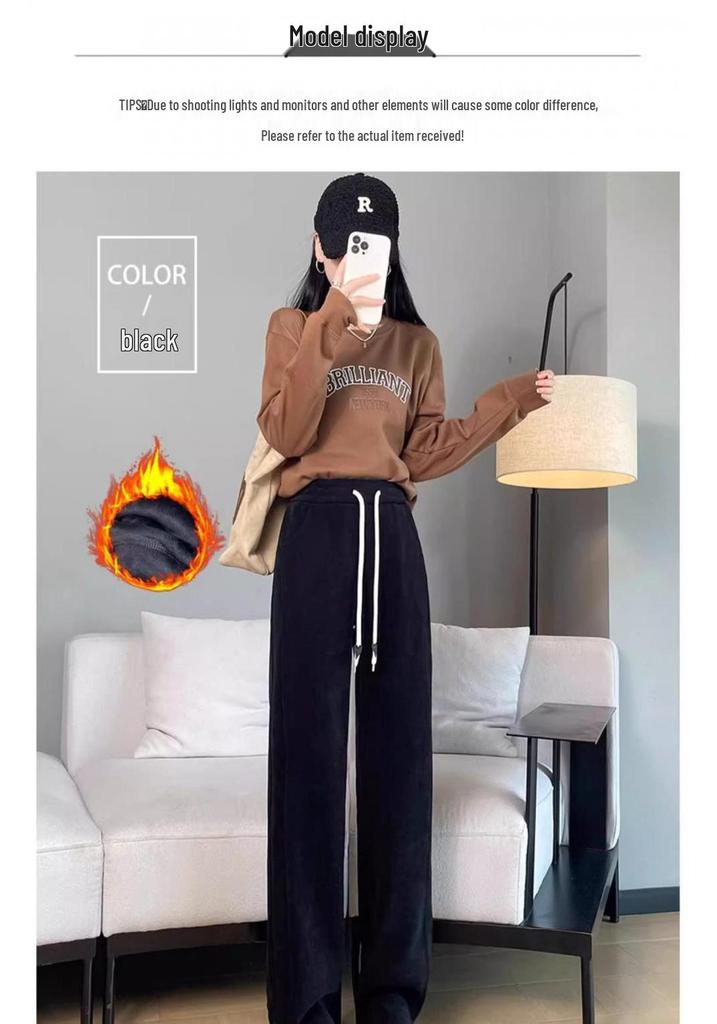 Wide Leg Pants Women Spring Autumn Winter Casual Sweatpants - Fleece and Non-Fleece Options
